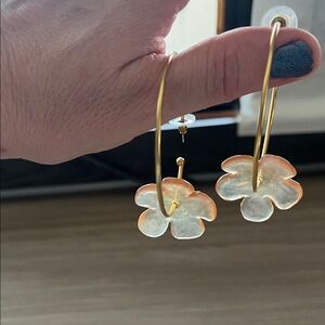 Gold and Cream Floral Hoop Earrings